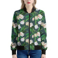 White Tulip Pattern Print Women's Bomber Jacket
