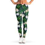 White Tulip Pattern Print Women's Leggings
