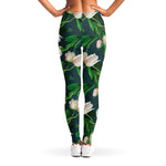 White Tulip Pattern Print Women's Leggings