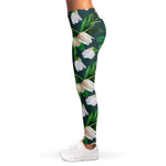 White Tulip Pattern Print Women's Leggings