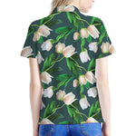 White Tulip Pattern Print Women's Polo Shirt