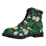 White Tulip Pattern Print Work Boots