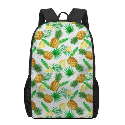 White Watercolor Pineapple Pattern Print 17 Inch Backpack