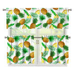 White Watercolor Pineapple Pattern Print 3 Piece Kitchen Curtains