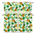 White Watercolor Pineapple Pattern Print 3 Piece Kitchen Curtains