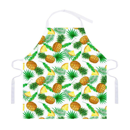 White Watercolor Pineapple Pattern Print Adjustable Apron