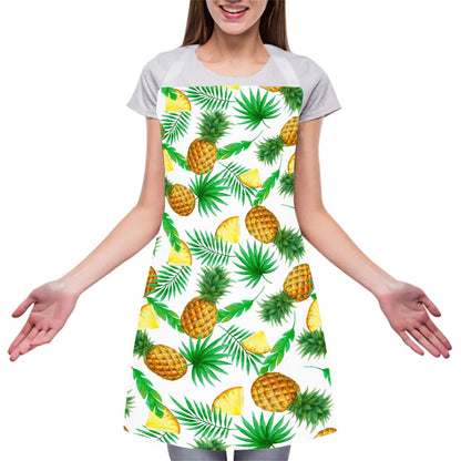 White Watercolor Pineapple Pattern Print Adjustable Apron