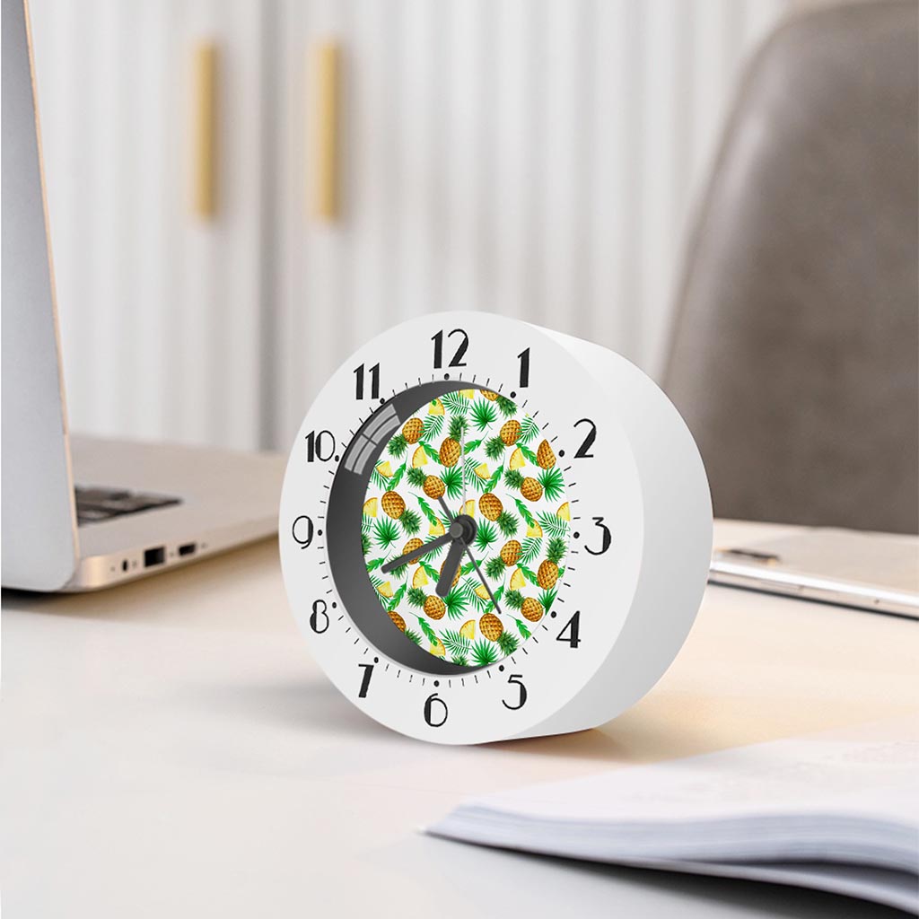White Watercolor Pineapple Pattern Print Alarm Clock