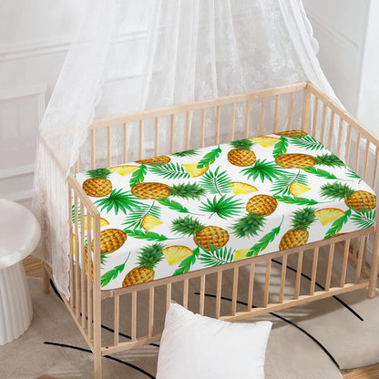 White Watercolor Pineapple Pattern Print Baby Crib Sheet