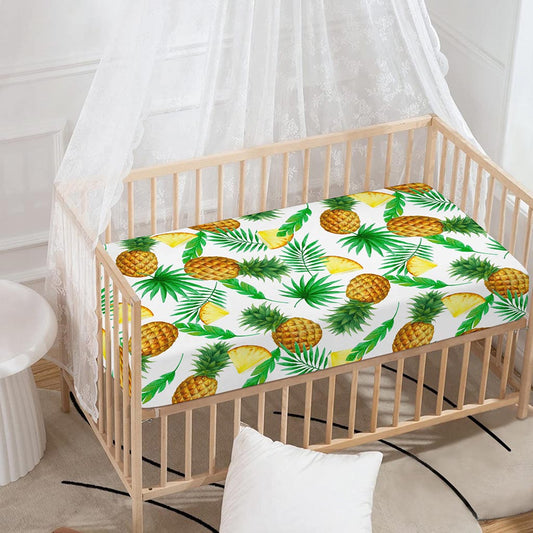 White Watercolor Pineapple Pattern Print Baby Crib Sheet