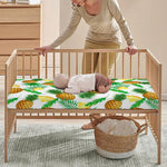 White Watercolor Pineapple Pattern Print Baby Crib Sheet
