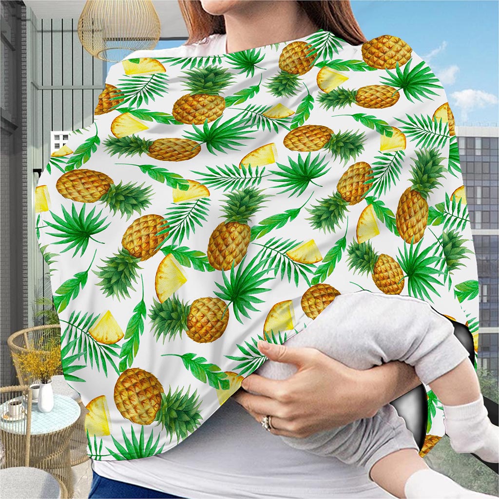 White Watercolor Pineapple Pattern Print Baby Seat Cover