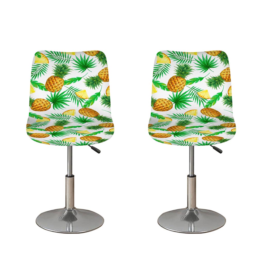 White Watercolor Pineapple Pattern Print Bar Stool Covers