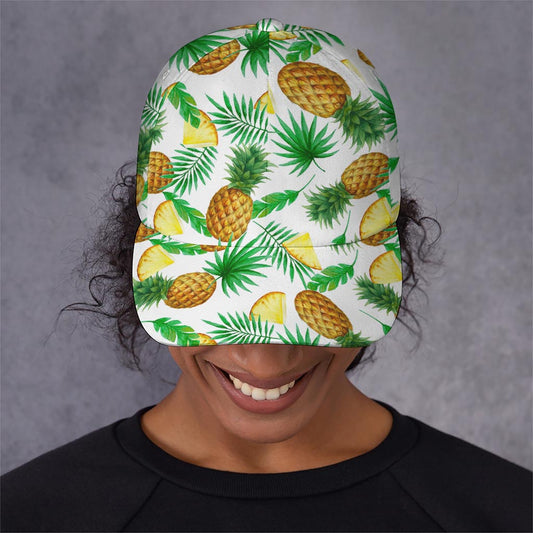 White Watercolor Pineapple Pattern Print Baseball Cap