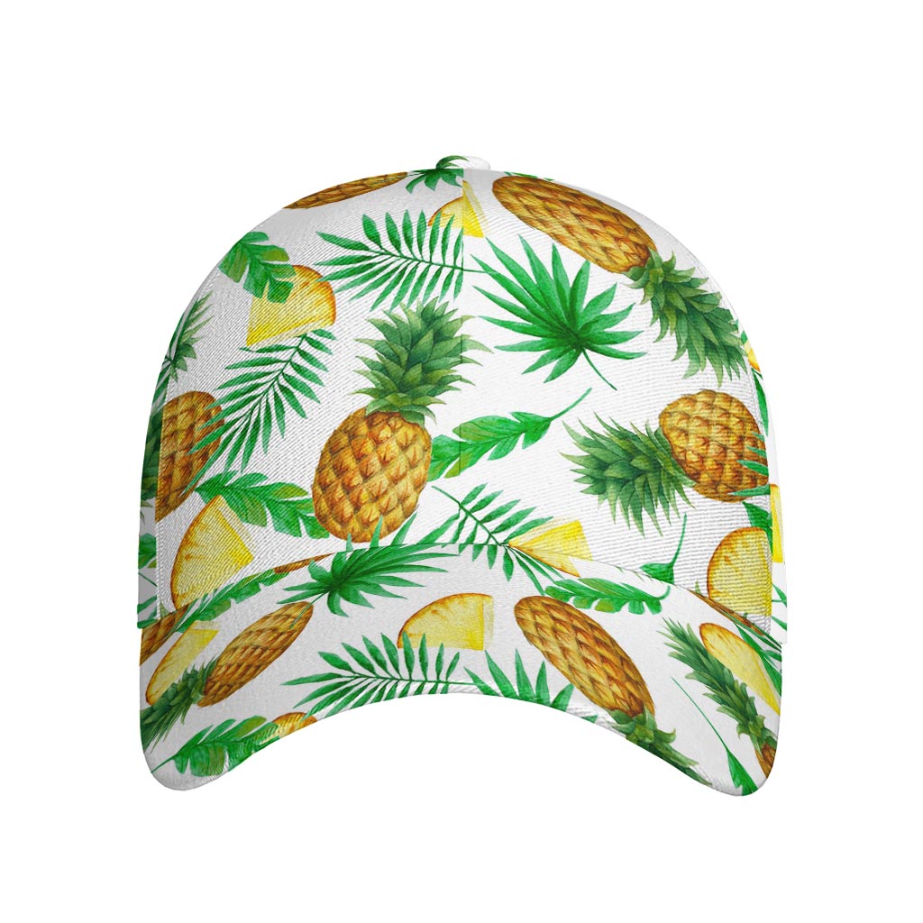 White Watercolor Pineapple Pattern Print Baseball Cap