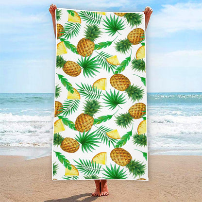White Watercolor Pineapple Pattern Print Beach Towel