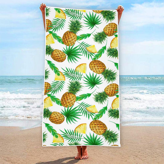 White Watercolor Pineapple Pattern Print Beach Towel