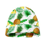 White Watercolor Pineapple Pattern Print Beanie