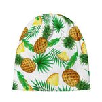 White Watercolor Pineapple Pattern Print Beanie