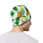 White Watercolor Pineapple Pattern Print Beanie