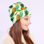 White Watercolor Pineapple Pattern Print Beanie