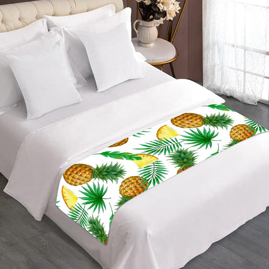 White Watercolor Pineapple Pattern Print Bed Runner