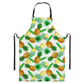 White Watercolor Pineapple Pattern Print Bib Apron With Pocket