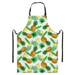 White Watercolor Pineapple Pattern Print Bib Apron With Pocket