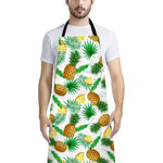 White Watercolor Pineapple Pattern Print Bib Apron With Pocket