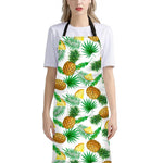 White Watercolor Pineapple Pattern Print Bib Apron With Pocket