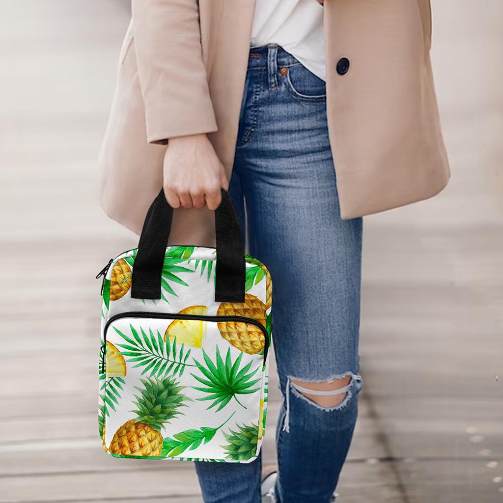 White Watercolor Pineapple Pattern Print Bible Tote Bag