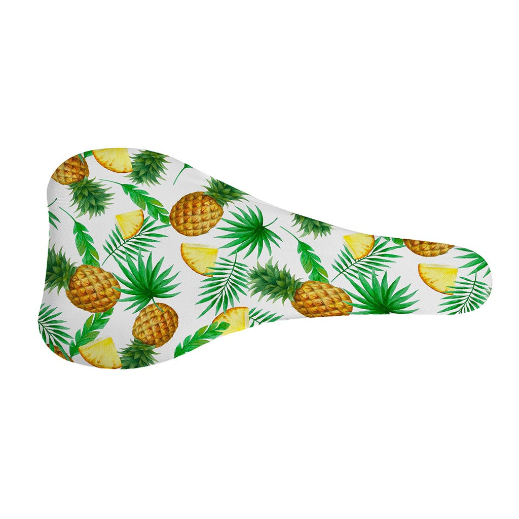 White Watercolor Pineapple Pattern Print Bicycle Seat Cover