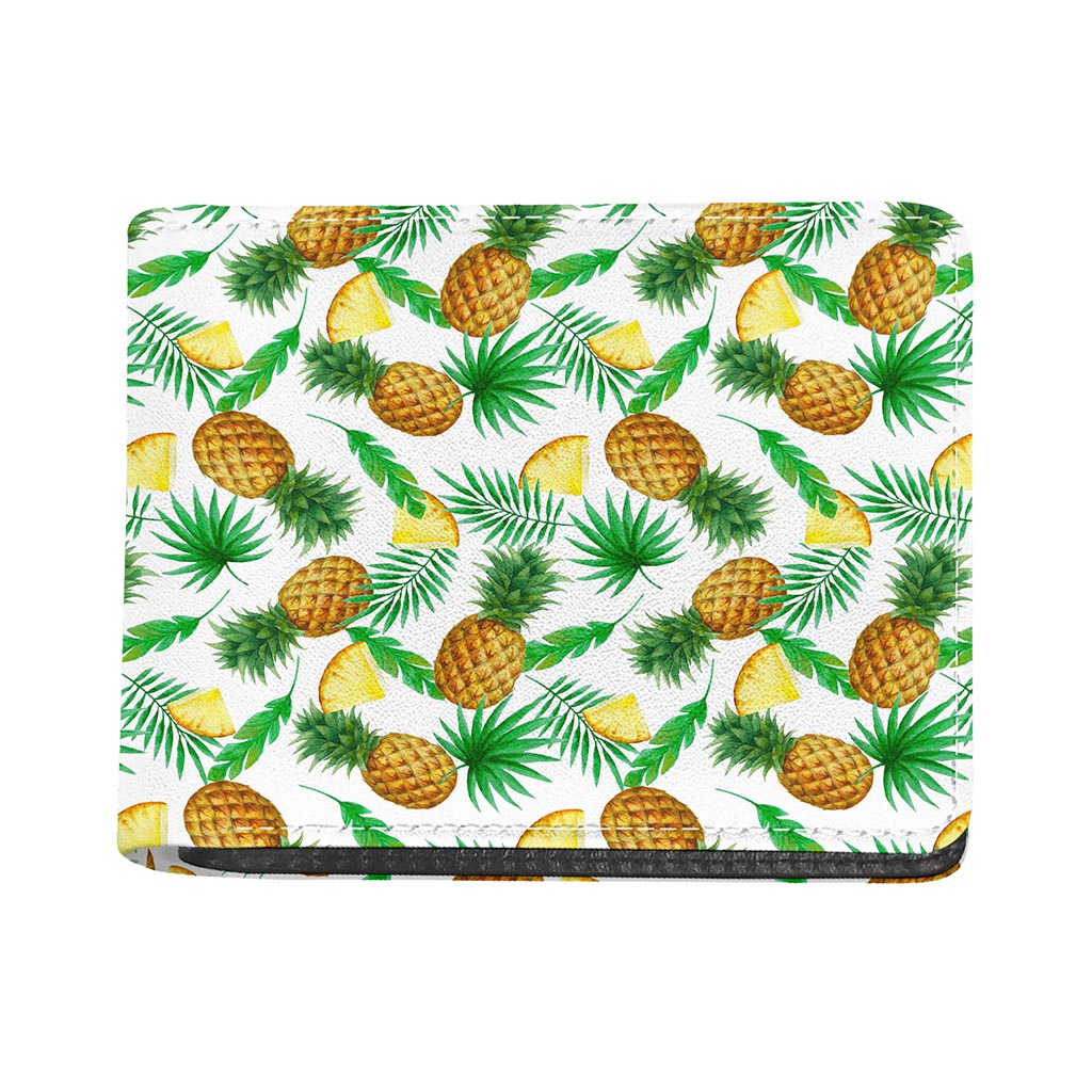 White Watercolor Pineapple Pattern Print Bifold Wallet