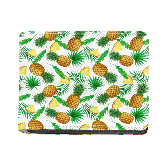 White Watercolor Pineapple Pattern Print Bifold Wallet