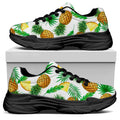 White Watercolor Pineapple Pattern Print Black Chunky Shoes