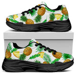 White Watercolor Pineapple Pattern Print Black Chunky Shoes