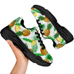 White Watercolor Pineapple Pattern Print Black Chunky Shoes