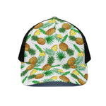 White Watercolor Pineapple Pattern Print Black Mesh Trucker Cap