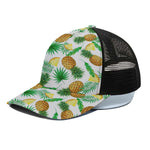 White Watercolor Pineapple Pattern Print Black Mesh Trucker Cap