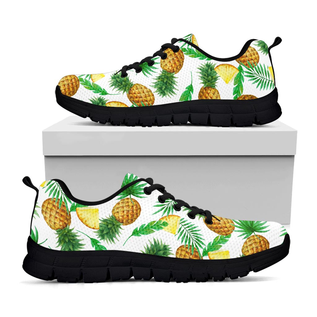 White Watercolor Pineapple Pattern Print Black Running Shoes