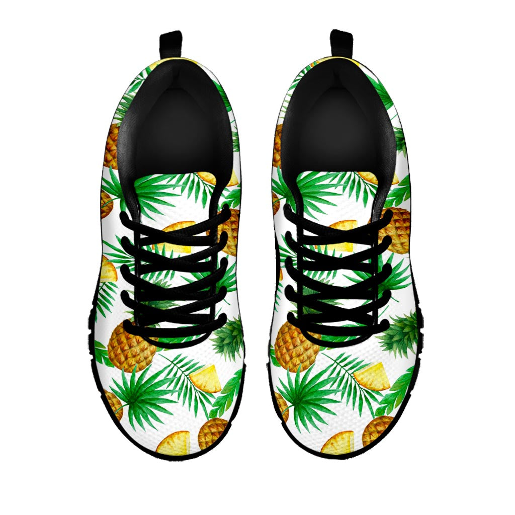 White Watercolor Pineapple Pattern Print Black Running Shoes