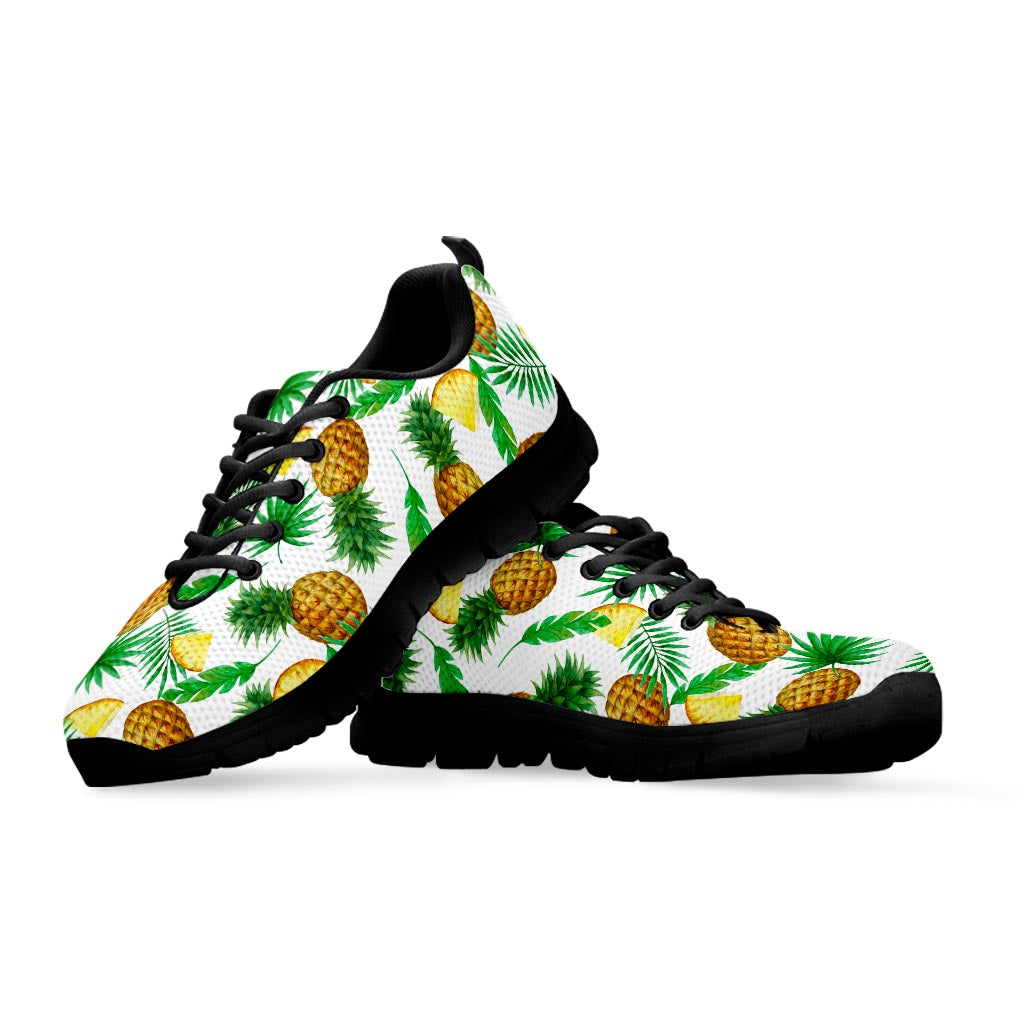 White Watercolor Pineapple Pattern Print Black Running Shoes