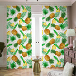 White Watercolor Pineapple Pattern Print Blackout Pencil Pleat Curtains