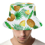 White Watercolor Pineapple Pattern Print Bucket Hat