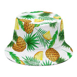 White Watercolor Pineapple Pattern Print Bucket Hat