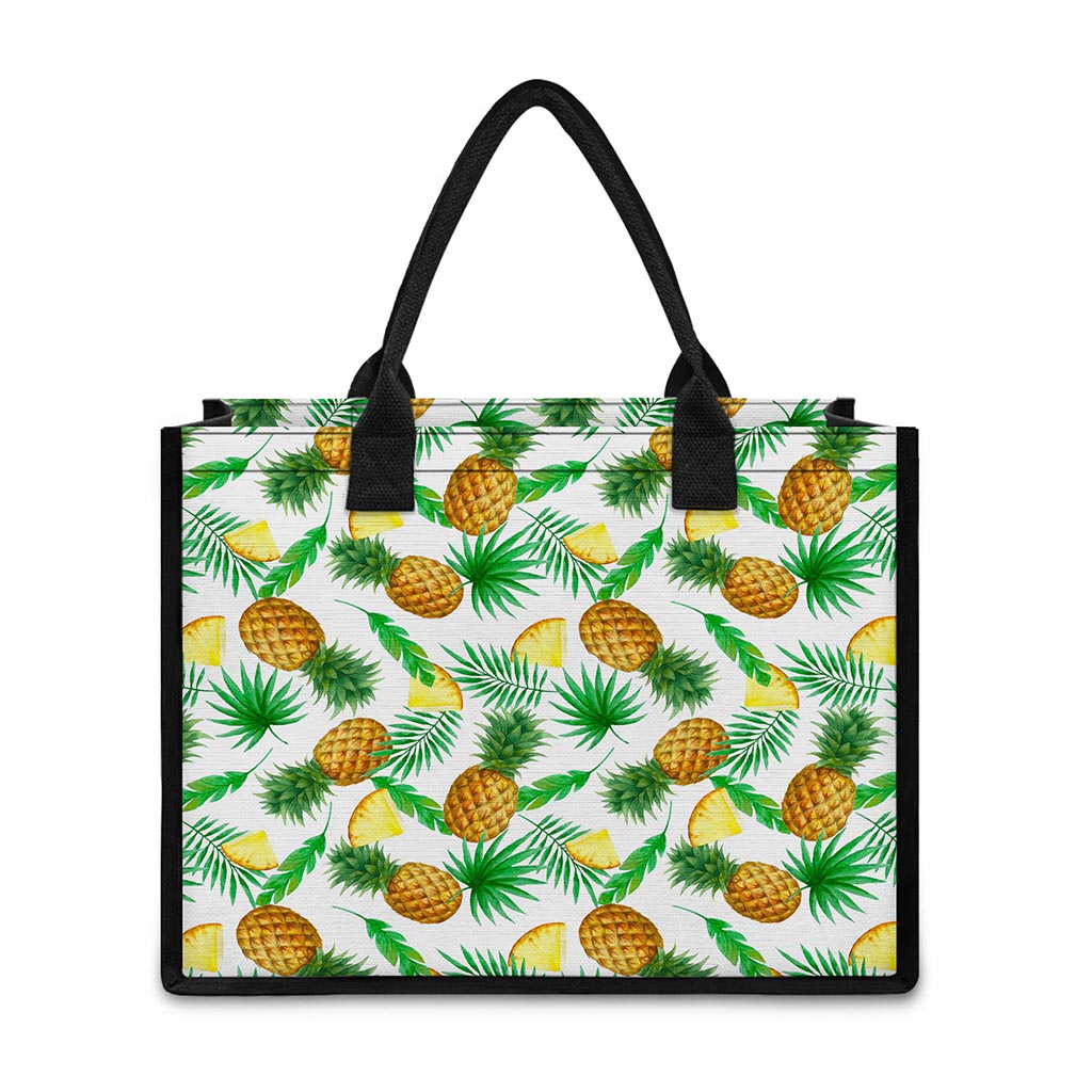 White Watercolor Pineapple Pattern Print Canvas Tote Bag