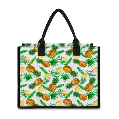White Watercolor Pineapple Pattern Print Canvas Tote Bag