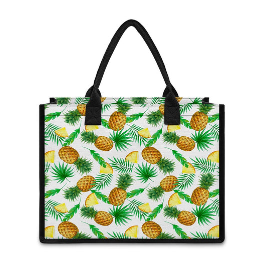 White Watercolor Pineapple Pattern Print Canvas Tote Bag