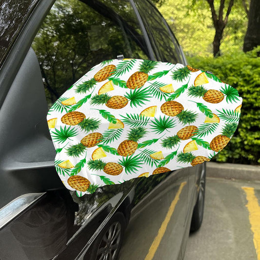 White Watercolor Pineapple Pattern Print Car Side Mirror Covers