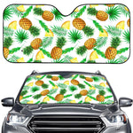 White Watercolor Pineapple Pattern Print Car Windshield Sun Shade